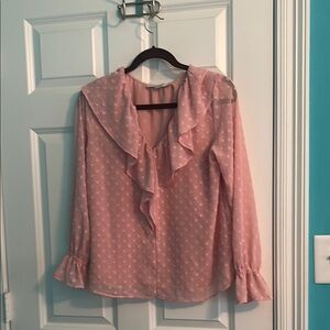 LOFT Pink Ruffled Sailor Collar Blouse